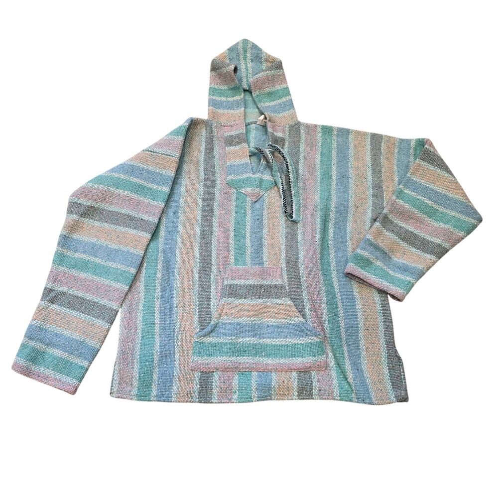 EUC Enisa pastel striped Mexican Baja Hippie Hoodie Sweater sz XL